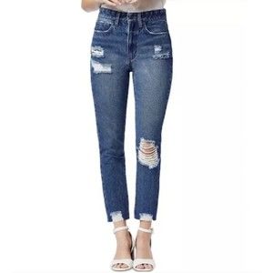 Sam Edelman Women's Blue Denim Jeans Stiletto Straight High Rise Crop Size 2